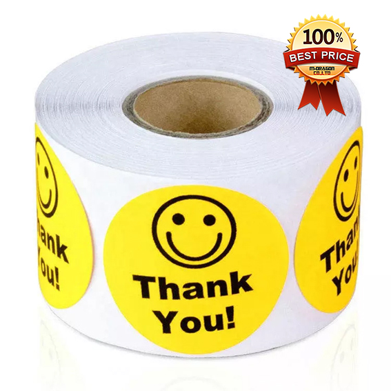 Fluorescent Sticker Tape Round Smiley Face , Thank You Stickers, Gift Stickers