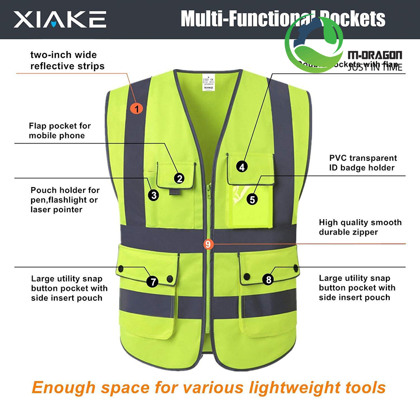 “Reflective mesh jackets safely build multiple work bags “