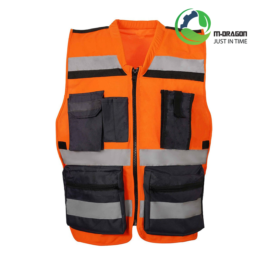 Multi-pocket sleeveless reflective protective vest with multi-purpose reflective strips is safe for cyclists