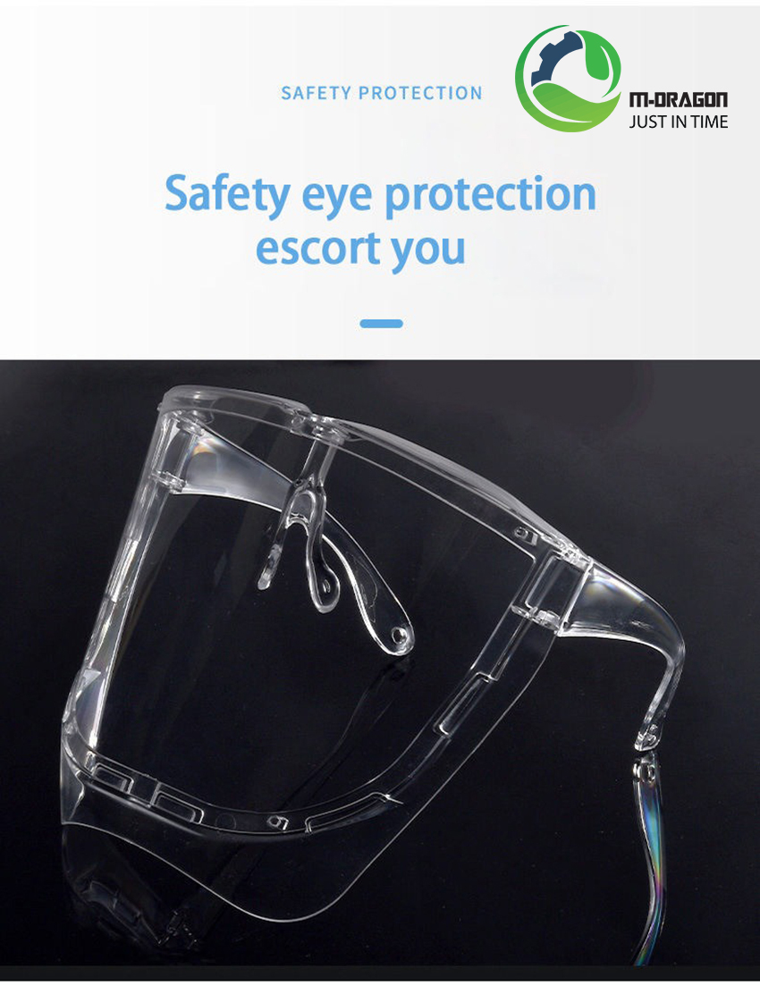 “Transparent plastic full-face protective visor, anti-fog, dustproof, breathable, anti-slip; “