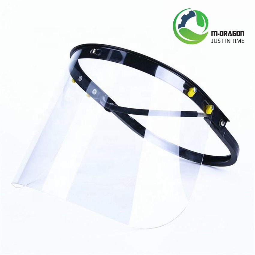 “Reusable adjustable face shield provides comprehensive protection with transparent visor “